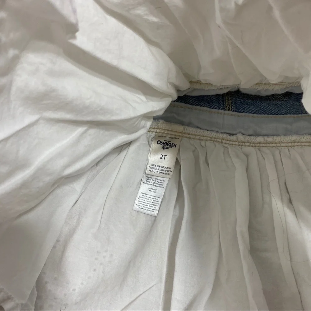 OshKosh Eyelet Denim Overall Dress Sz 2T White Dressall Jean White Lace Girls